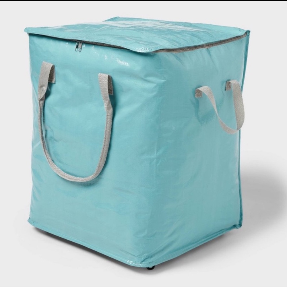 Brightroom Pewter Aqua Storage Bag Collapsible Wheels Rolling Tote NWT - Picture 2 of 6